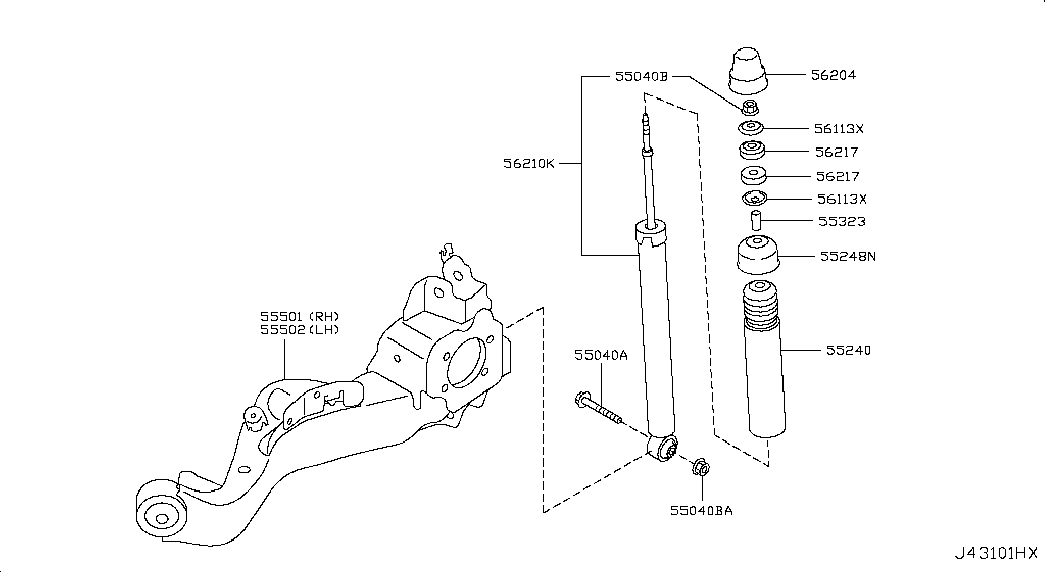 Амортизатор задний для Nissan Juke 2010-2014