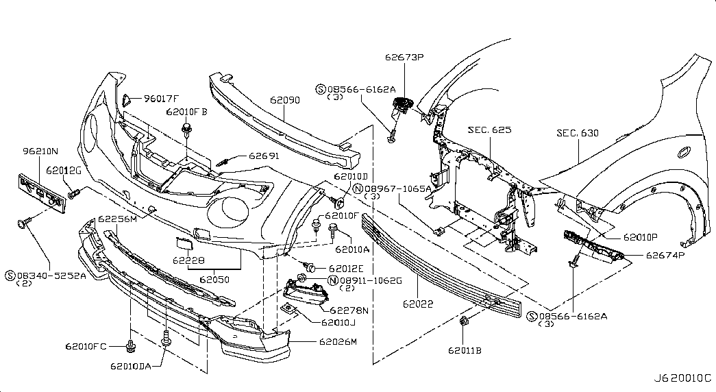 Усилитель переднего бампера для Nissan Juke 2010-2014
