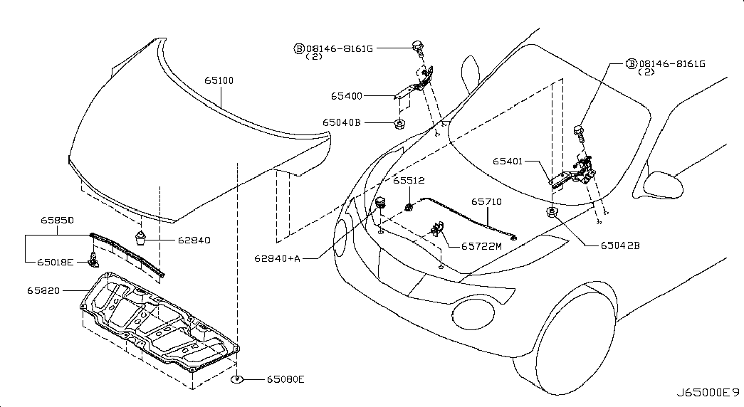 Петля капота левая для Nissan Juke 2010-2014
