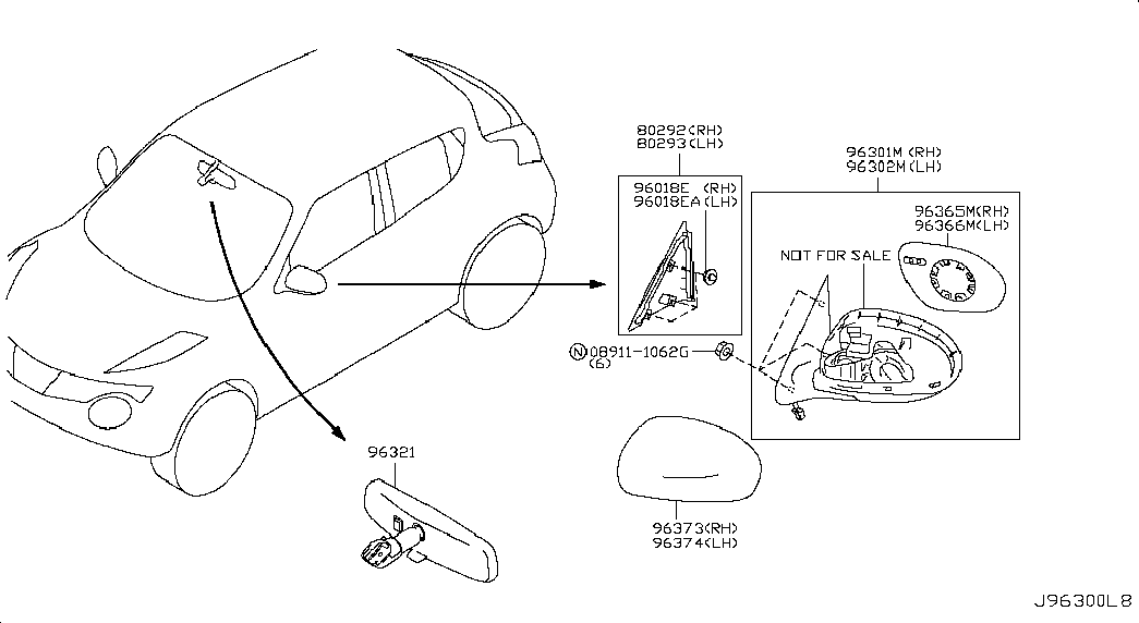 Зеркало боковое левое для Nissan Juke 2010-2014