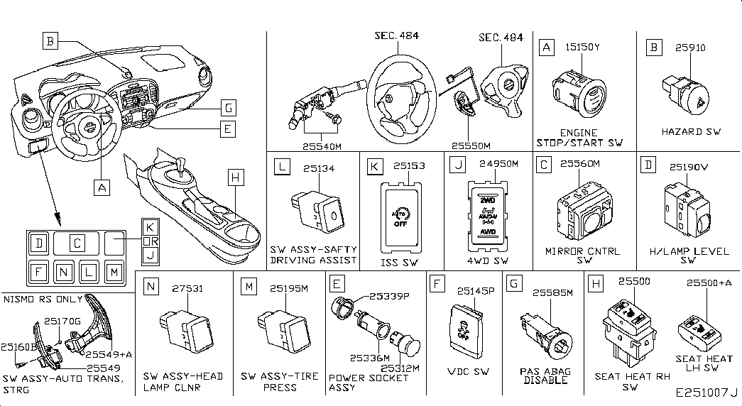 Подрулевой переключатель внешнего света для Nissan Juke 2014-2018