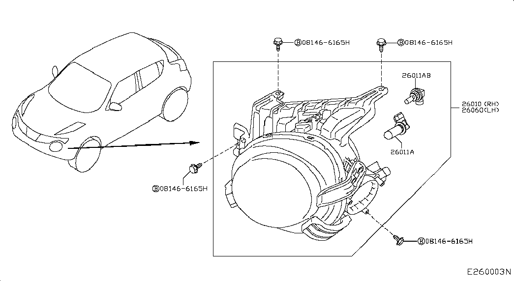 Фара правая в сборе для Nissan Juke 2014-2018