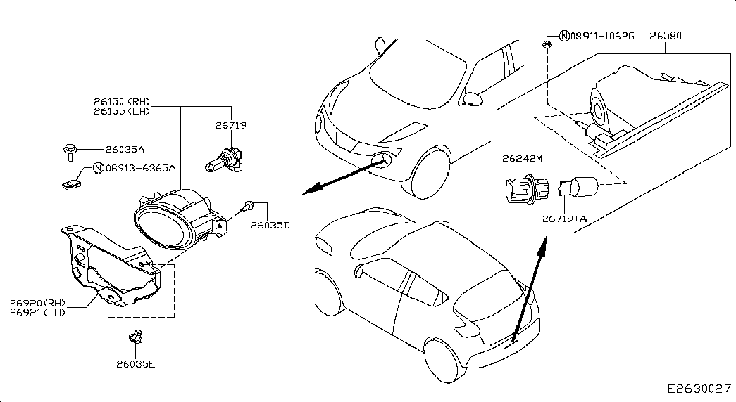 Фара противотуманная правая в сборе для Nissan Juke 2014-2018
