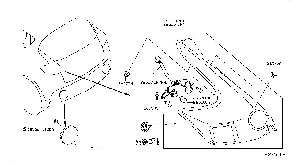 Фонарь задний левый на крыле для Nissan Juke 2014-2018