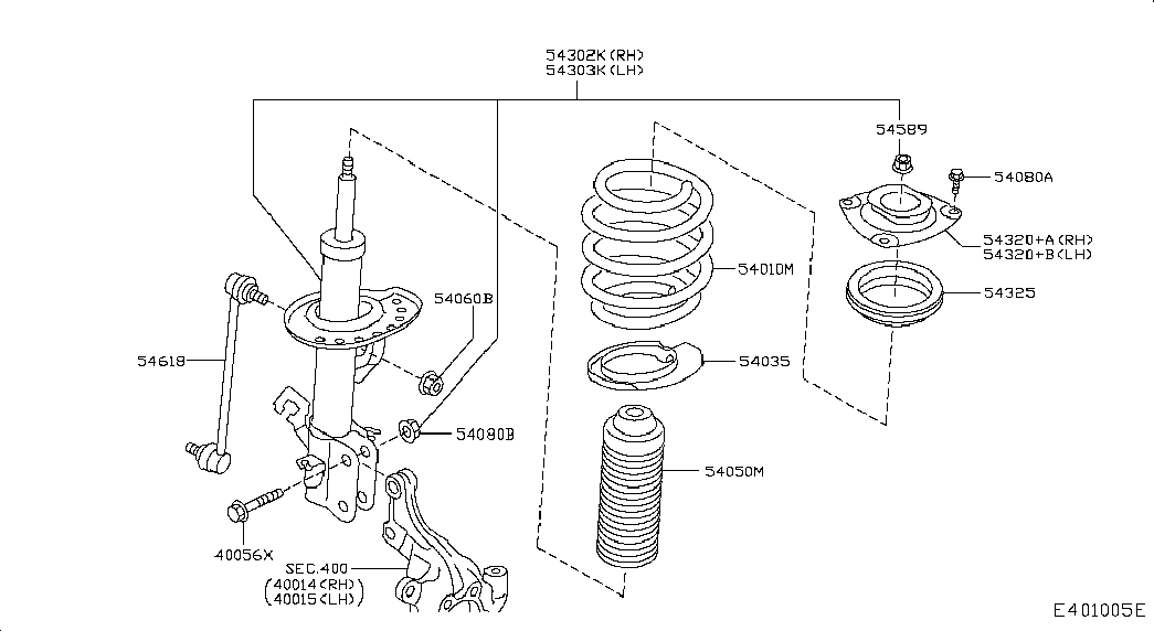 Стойка передняя правая для Nissan Juke 2014-2018