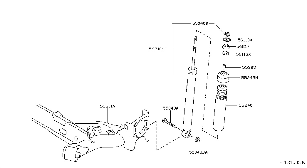 Амортизатор задний для Nissan Juke 2014-2018