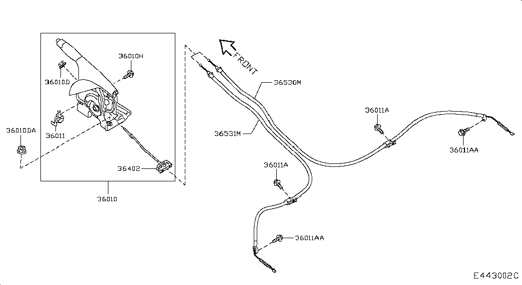 Трос левый стояночного, ручного тормоза для Nissan Juke 2014-2018