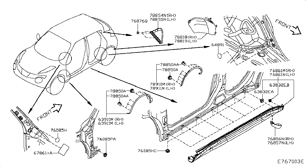 Порог, подножка правая для Nissan Juke 2014-2018