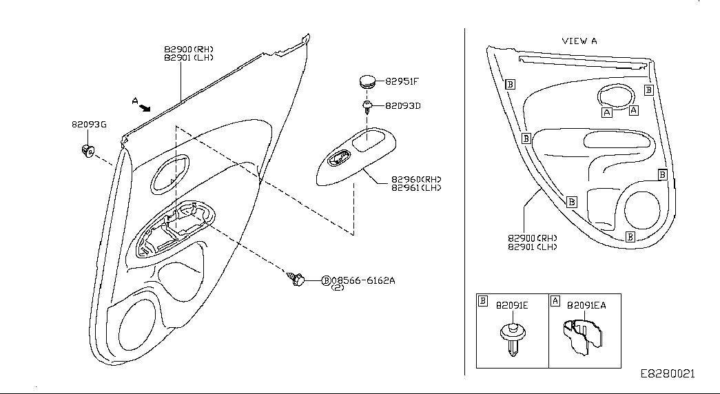 Панель отделки задней правой двери для Nissan Juke 2014-2018