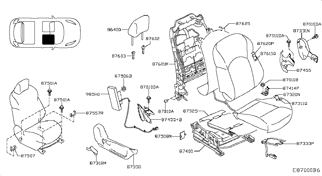 Спинка переднего сиденья пассажира для Nissan Juke 2014-2018