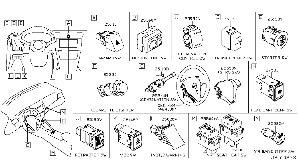 Подрулевой переключатель внешнего света для Ниссан Сентра 2012-2017