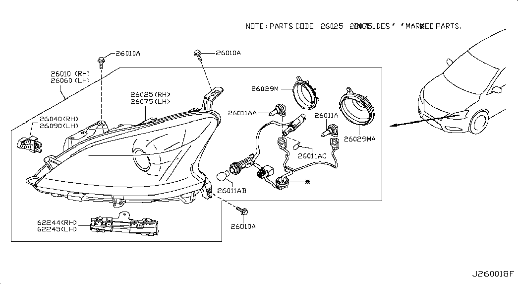 Фара правая в сборе для Ниссан Сентра 2012-2017