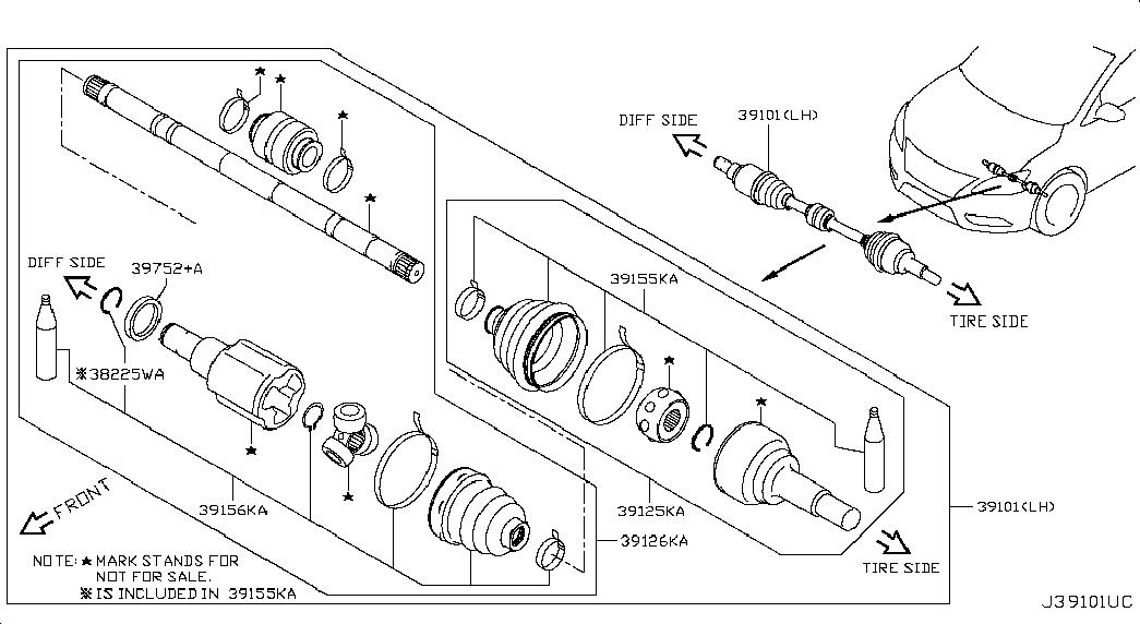 Приводной вал передний левый для Ниссан Сентра 2012-2017