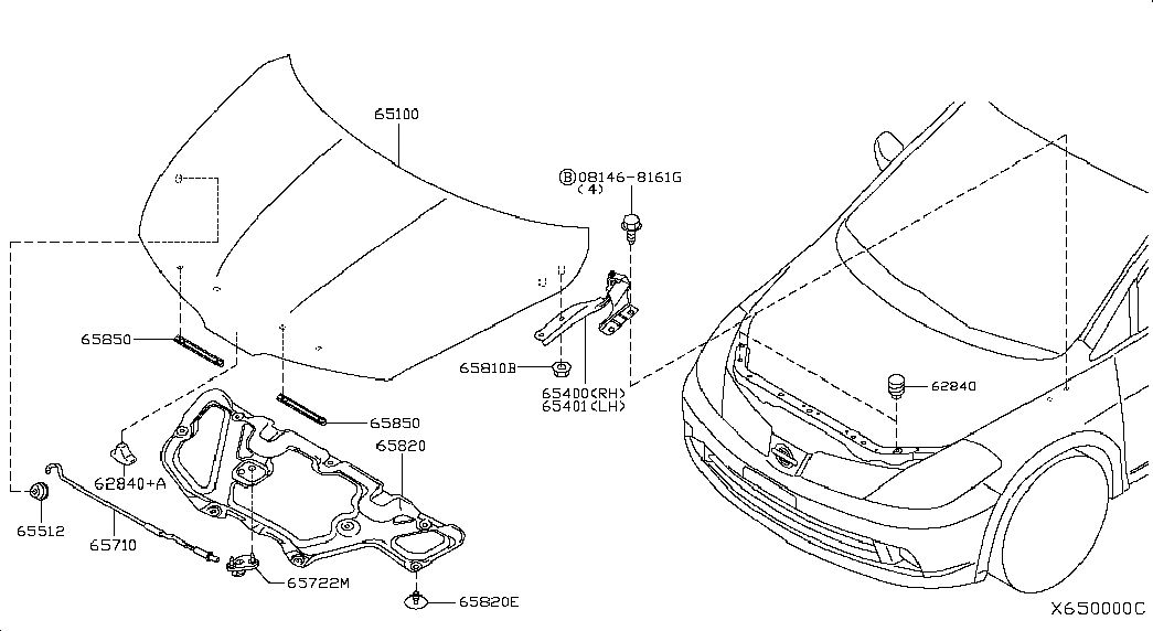 Петля капота правая для Ниссан Тиида 2004-2012
