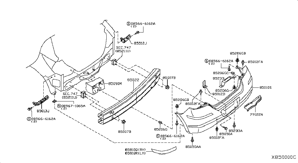 Бампер задний для Ниссан Тиида 2004-2012
