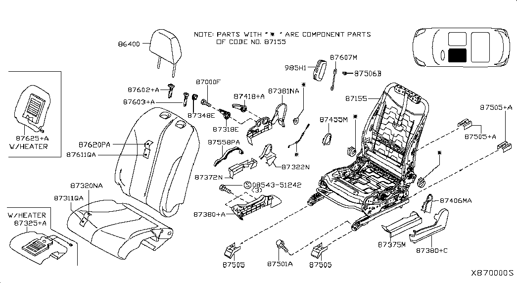 Спинка сиденья водителя для Ниссан Тиида 2004-2012