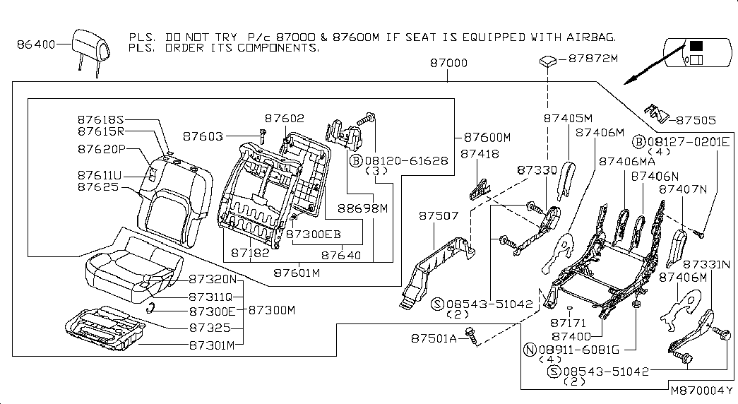 Спинка переднего сиденья пассажира для Ниссан Навара 2004-2010
