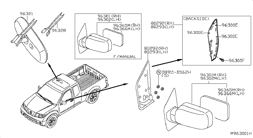 Зеркало боковое правое для Ниссан Навара 2004-2010