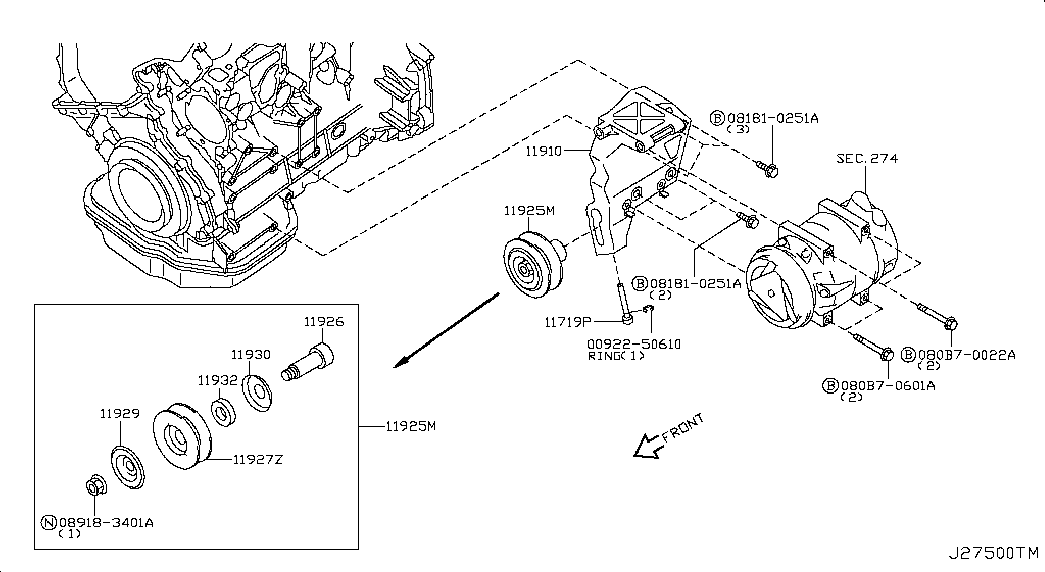 Натяжитель приводного ремня для Ниссан NP-300 2008-2018