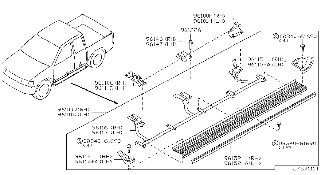 Порог, подножка правая для Ниссан NP-300 2008-2018