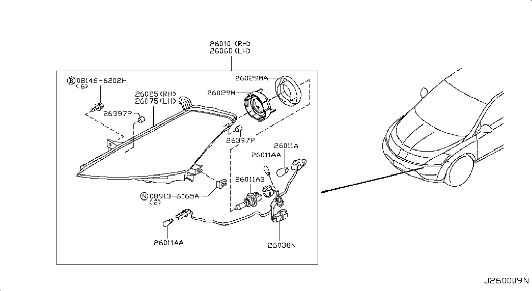 Фара правая в сборе для Ниссан Мурано 2002-2008