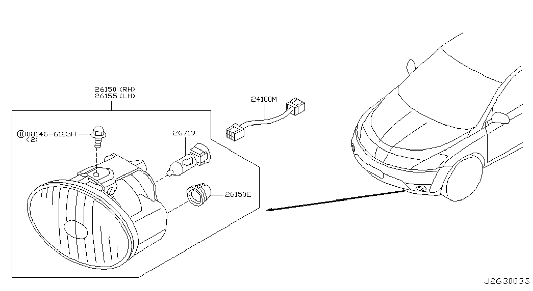 Фара противотуманная левая в сборе для Ниссан Мурано 2002-2008