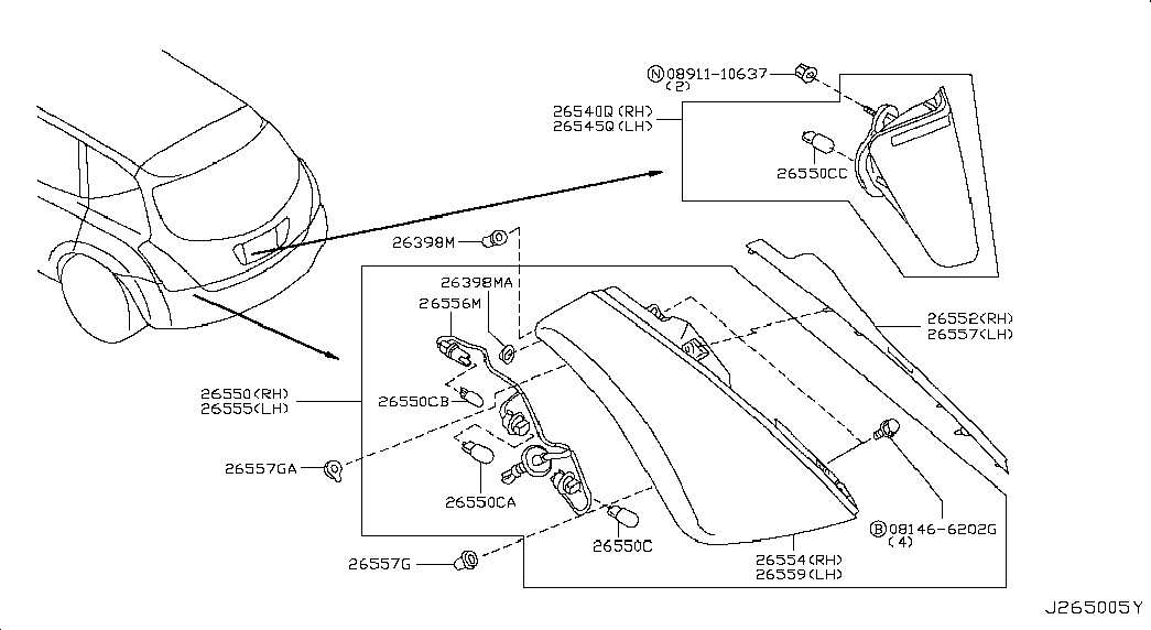 Фонарь задний правый на крыле для Ниссан Мурано 2002-2008