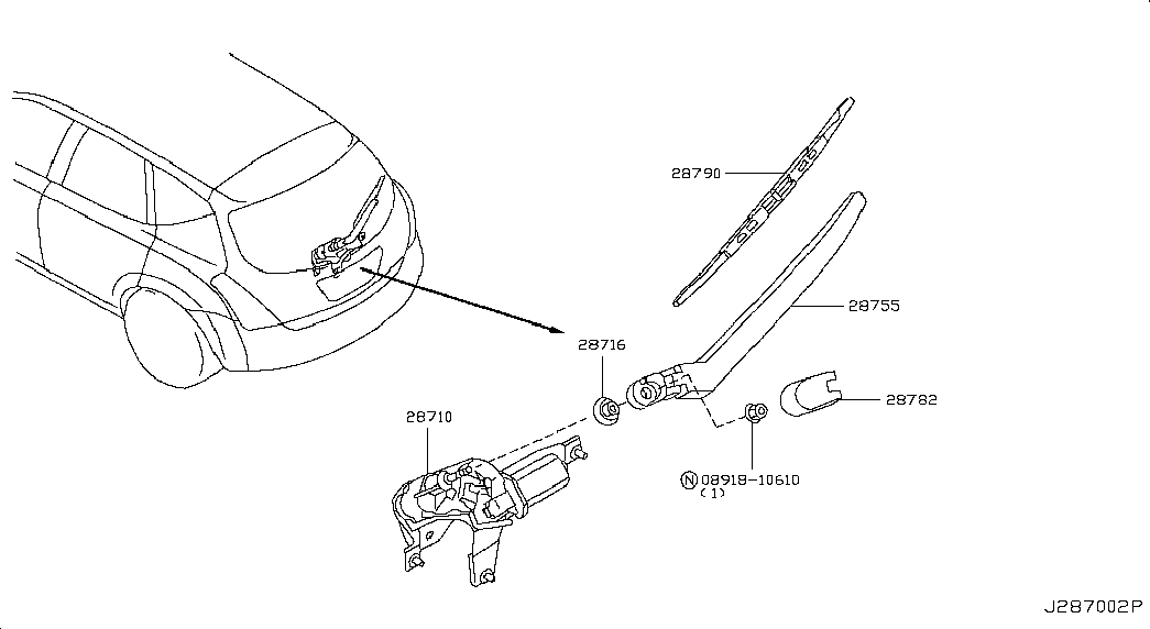 Моторчик стеклоочистителя заднего стекла для Ниссан Мурано 2002-2008