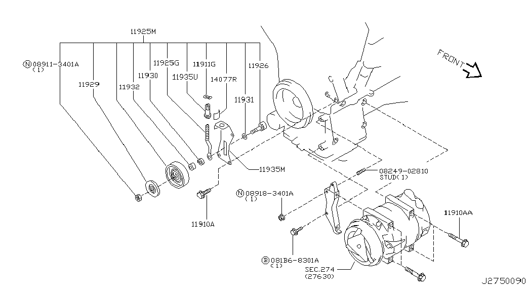 Натяжитель приводного ремня для Ниссан Мурано 2002-2008