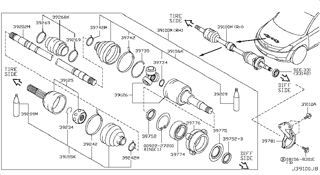Шрус внутренний передний правый для Ниссан Мурано 2002-2008
