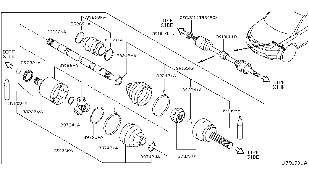 Шрус наружний передний левый для Ниссан Мурано 2002-2008