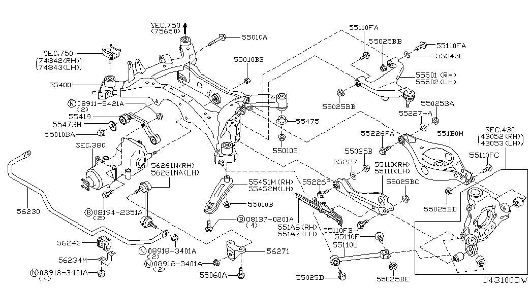 Стабилизатор задний для Ниссан Мурано 2002-2008