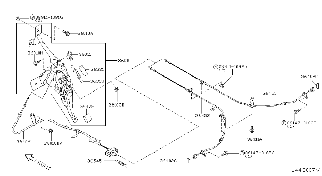 Трос правый стояночного, ручного тормоза для Ниссан Мурано 2002-2008