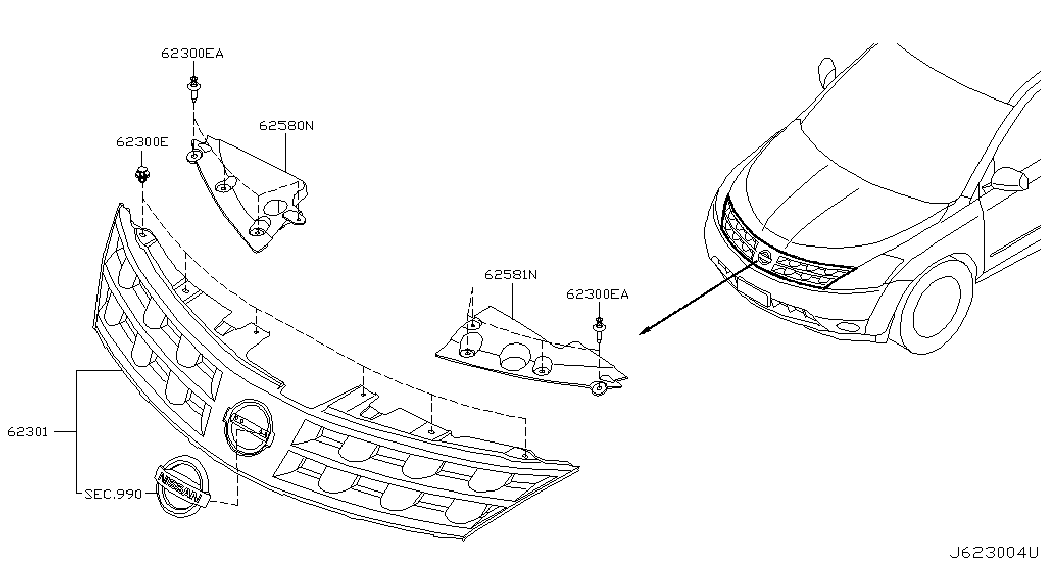 Решетка радиатора для Ниссан Мурано 2002-2008