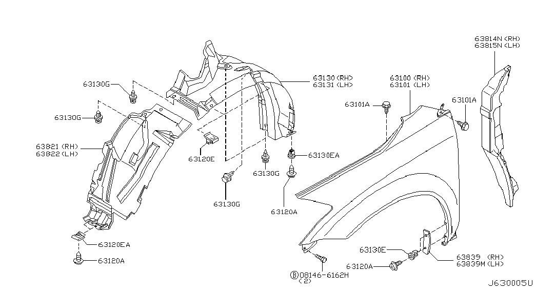 Подкрылок передний левый для Ниссан Мурано 2002-2008