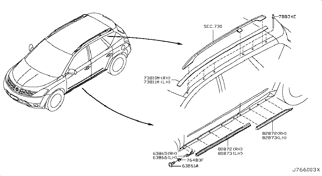 Молдинг боковой левый для Ниссан Мурано 2002-2008