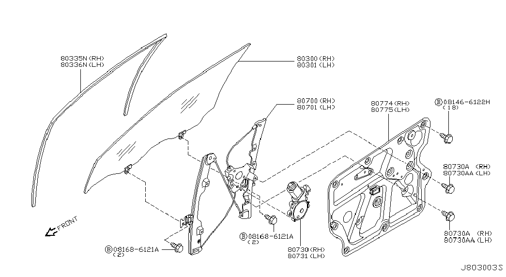 Стекло передней правой двери для Ниссан Мурано 2002-2008