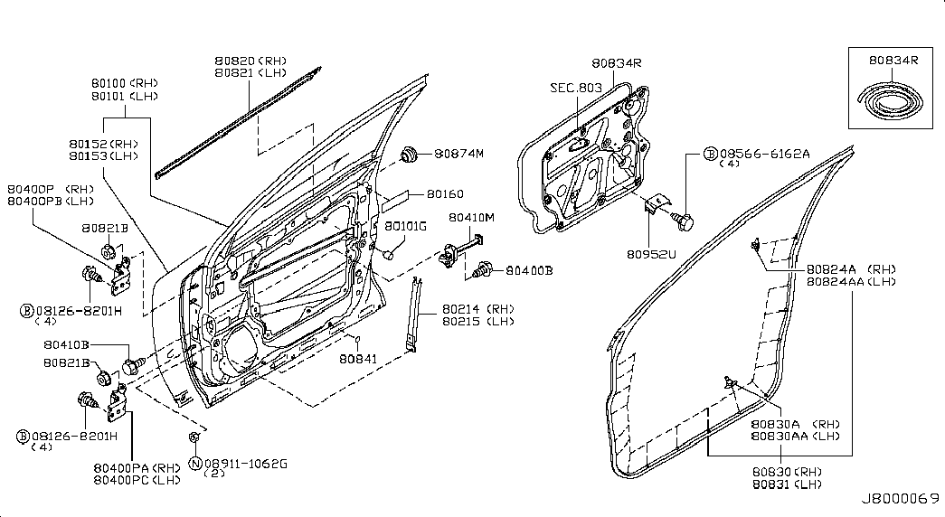 Дверь передняя правая для Ниссан Мурано 2002-2008