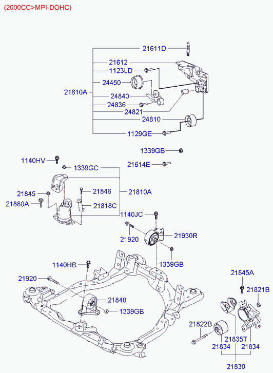 Подушка двигателя передняя для Хендай Траджет 2004-2008