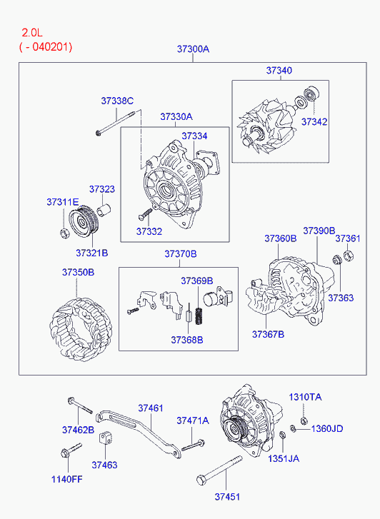 Генератор в сборе для Хендай Траджет 2004-2008