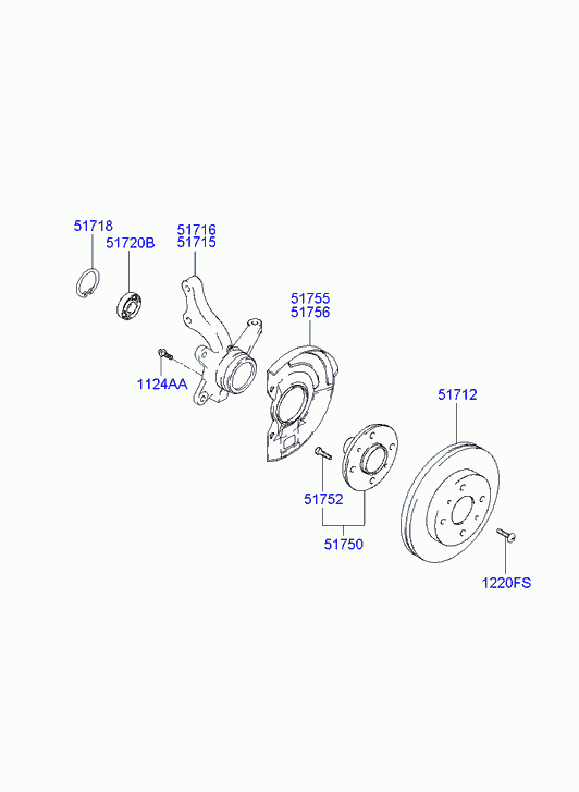 Ступица передняя правая для Хендай Траджет 2004-2008
