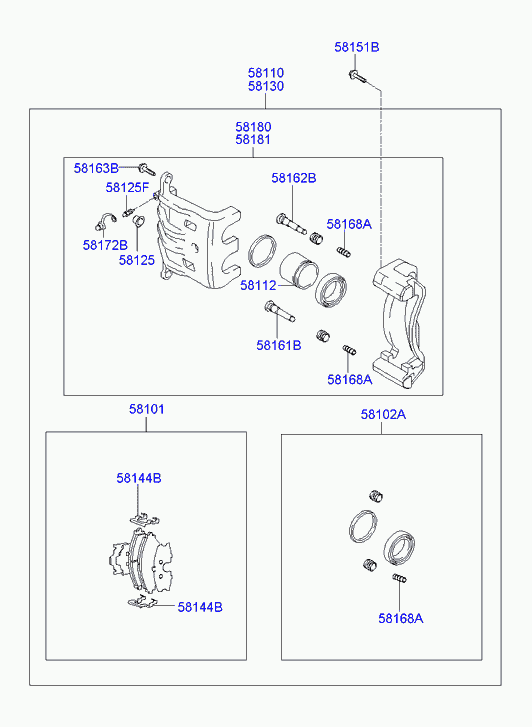 Суппорт тормозной передний правый для Хендай Траджет 2004-2008