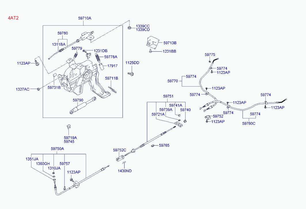 Трос левый стояночного, ручного тормоза для Хендай Траджет 2004-2008