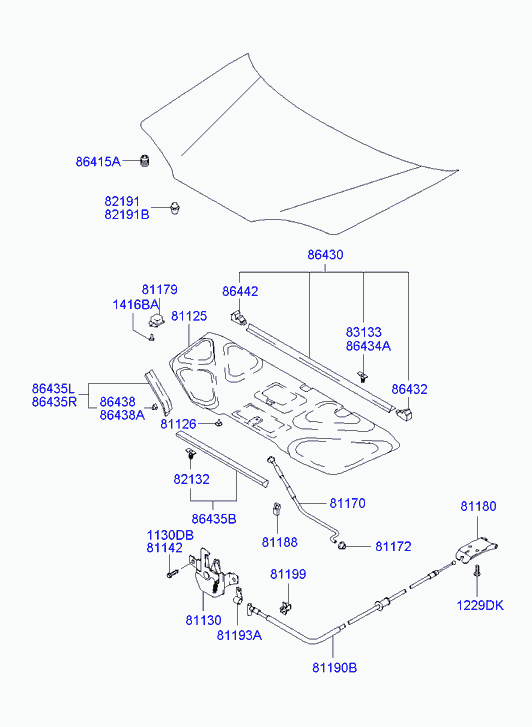 Замок капота для Хендай Траджет 2004-2008