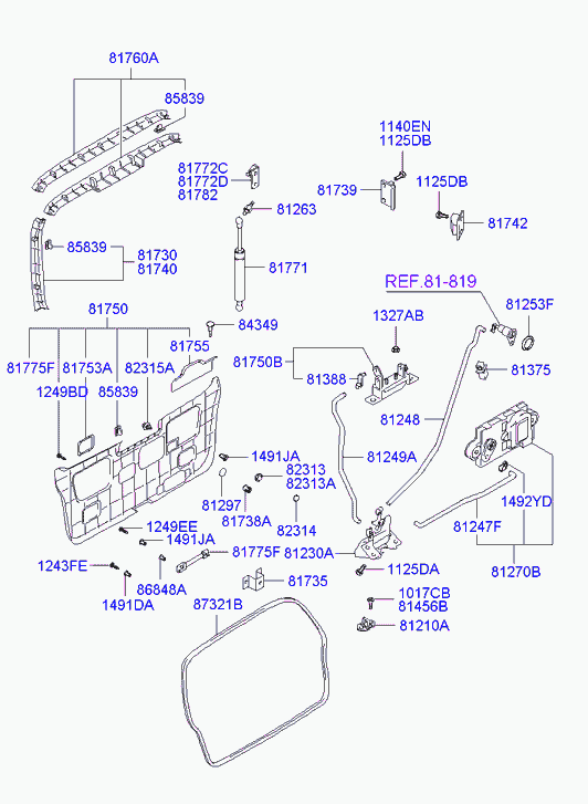 Амортизатор багажника правый для Хендай Траджет 2004-2008