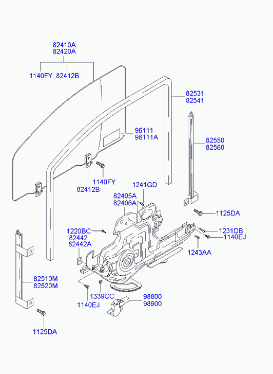 Стеклоподъемник переднего левого стекла для Хендай Траджет 2004-2008