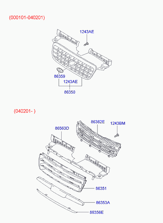 Решетка радиатора для Хендай Траджет 2004-2008
