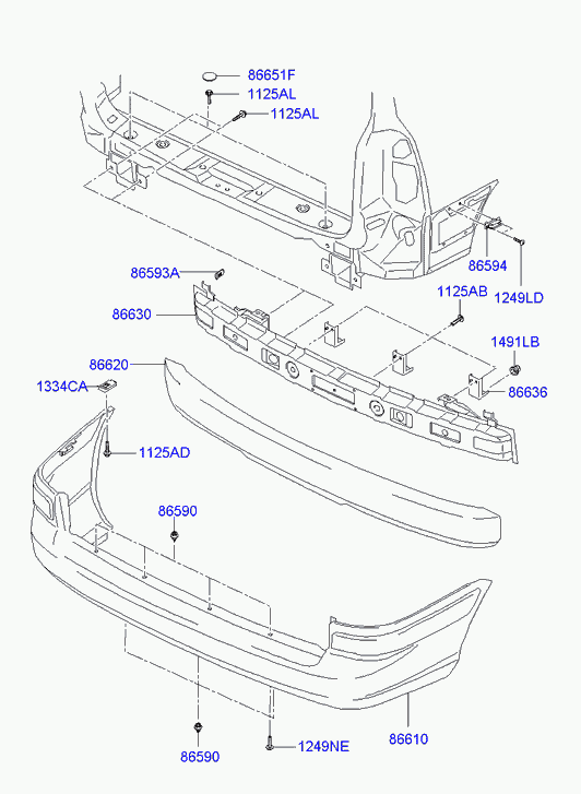 Бампер задний для Хендай Траджет 2004-2008