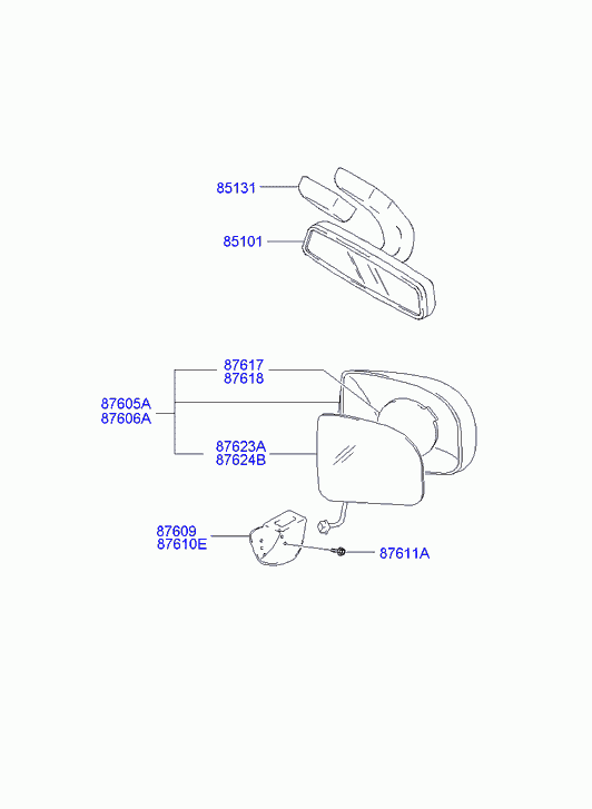 Зеркало внутрисалонное для Хендай Траджет 2004-2008