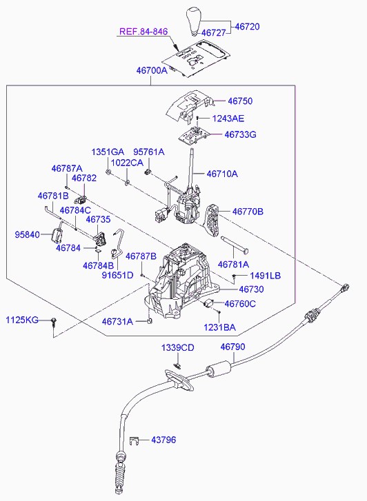 Трос переключения скоростей, автомат для Хендай Грандер 2005-2009 